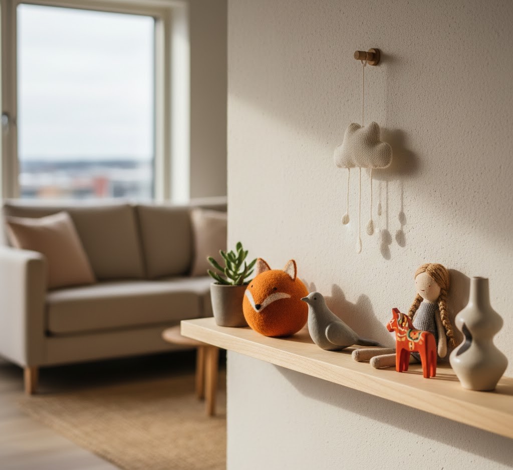 Collection arranged on a minimalist mantel